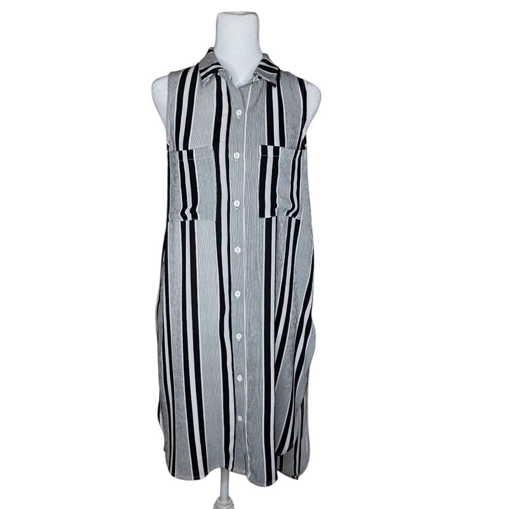 Jealous Tomato Womens Black White Striped Sleevless Tunic Size Small